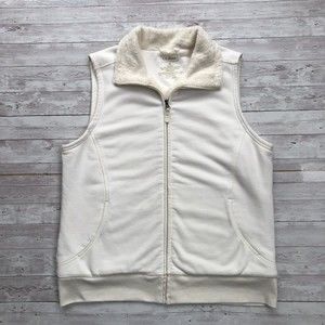 LL Bean Women Size M Full Zip Soft Plush lined Fleece Vest Jacket Beig